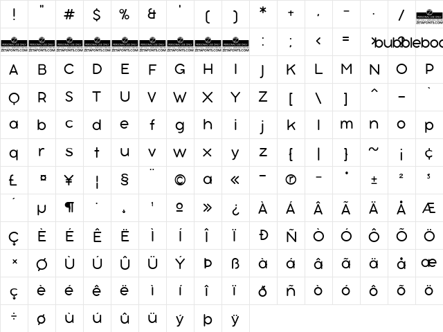 Bubbleboddy Neue Trial Light  glyph index