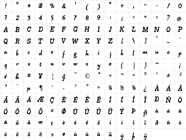 Alpha54 Regular  glyph index
