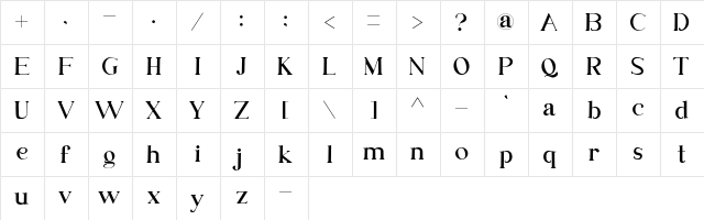 Bondjlo Regular  glyph index