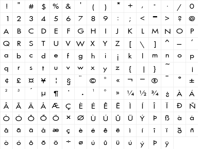 Beau-Extended Normal  glyph index
