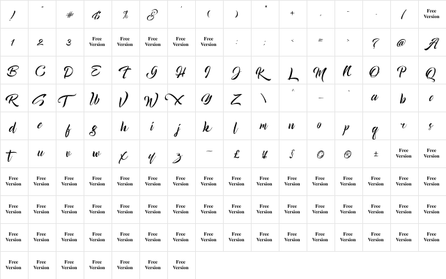 Good Morning Regular  glyph index