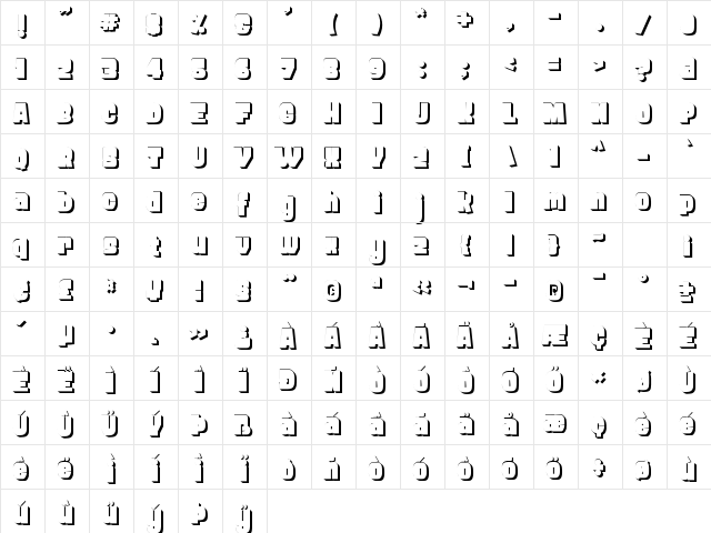 FROS BOLD Shadow Regular  glyph index