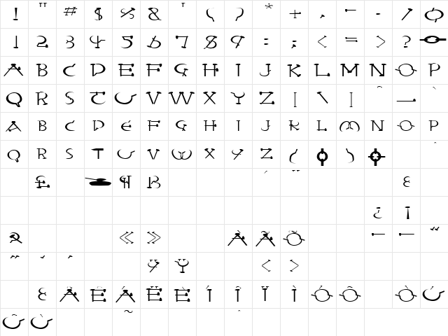 Sabbath 1 Regular  glyph index