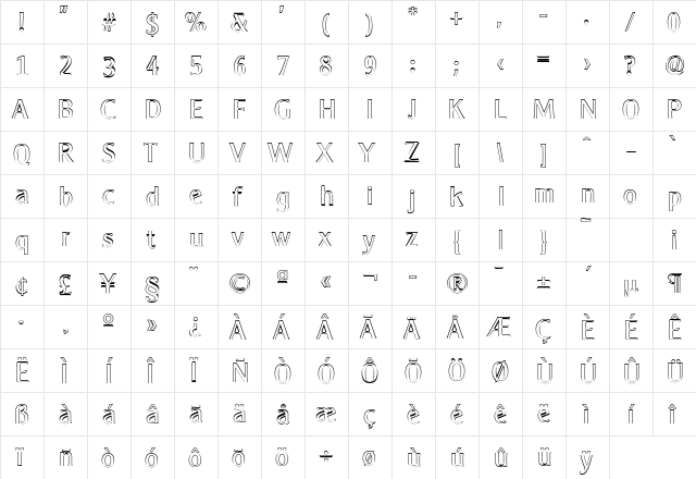 AlexanderBeckerOutline Regular  glyph index