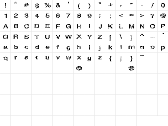 Oil On The Water Regular  glyph index