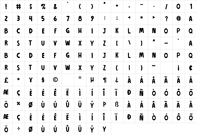 ROAD TO JUSTICE Regular  glyph index