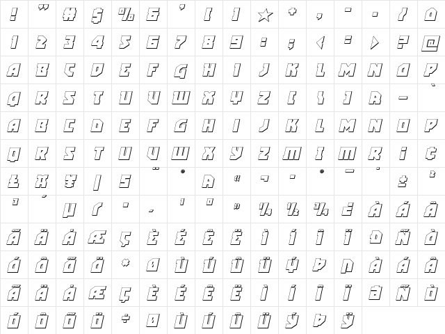 Arctic Guardian 3D Italic Italic  glyph index