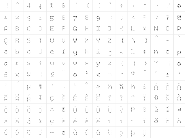 BPdotsSquares Light  glyph index