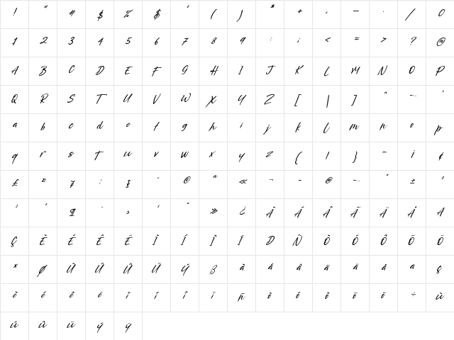North Coast Italic Regular  glyph index