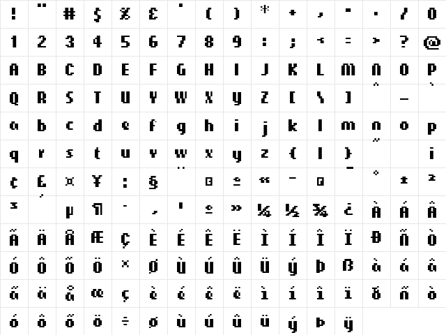 CellularTallSansBold Regular  glyph index