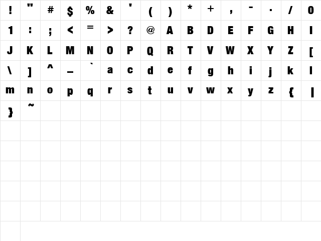 Loving 26 Regular  glyph index