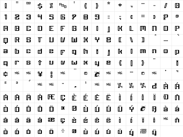 Grey Wolf Regular  glyph index
