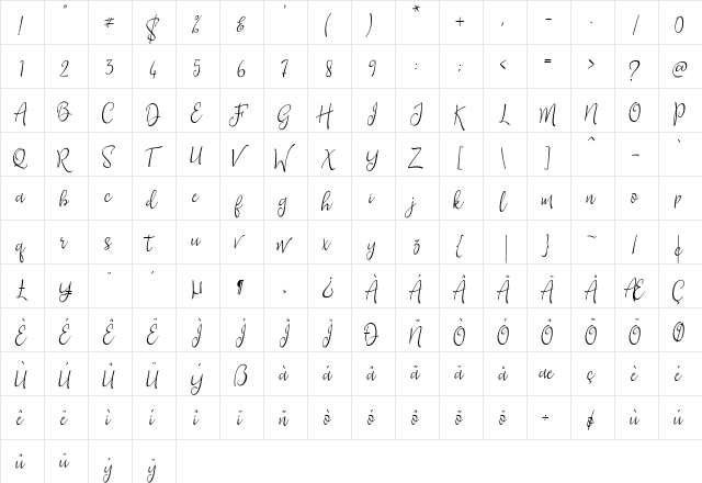 Sepatik Script Regular  glyph index