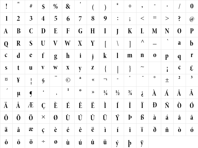 Minion Pro Bold Cond Display  glyph index