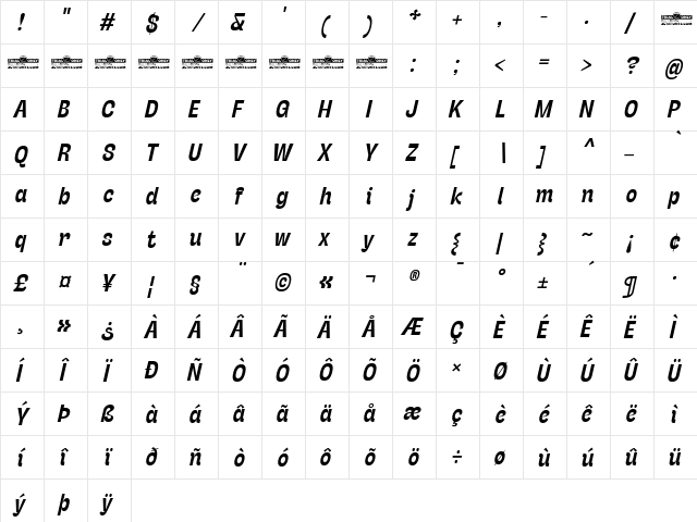 Stinger Slim Trial Bold Italic  glyph index