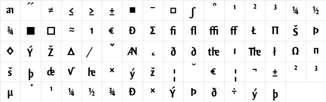 QuadraatSansCon Bold  glyph index