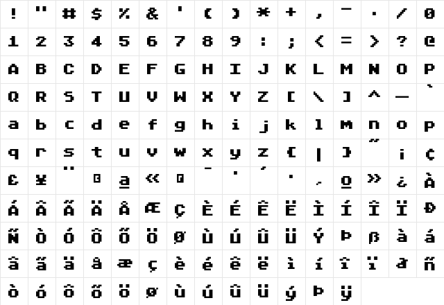 Joystik Medium  glyph index