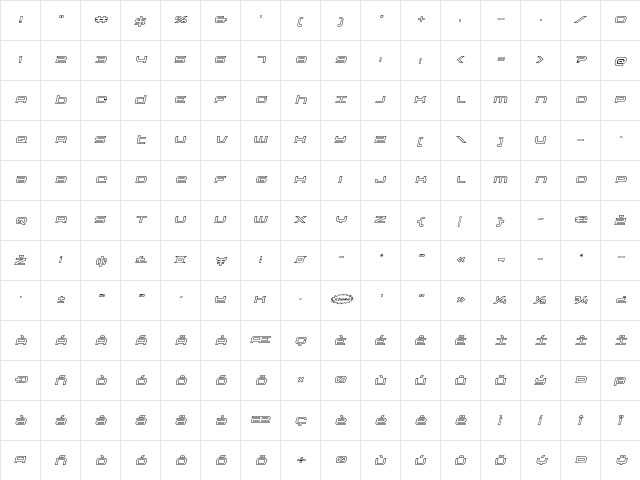 Nextwave Outline Italic Italic  glyph index