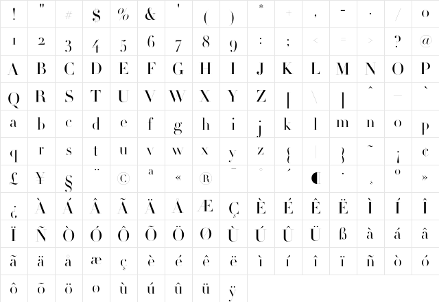 Didot HTF-L96-Light  glyph index