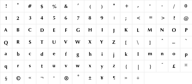 ExyleC Bold  glyph index