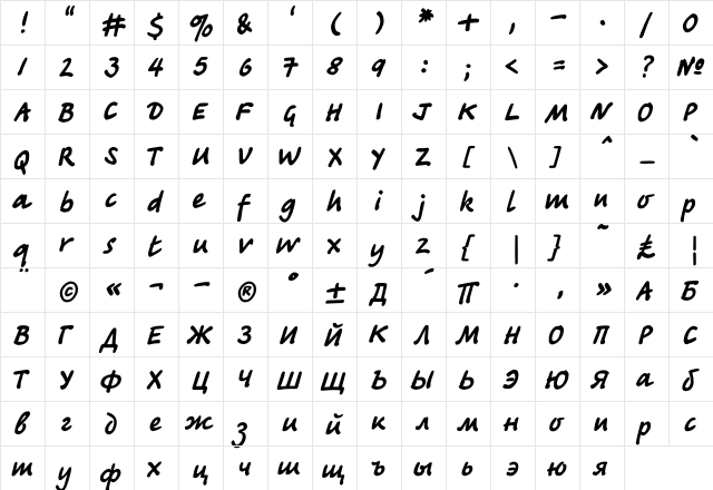 TagirC Regular  glyph index