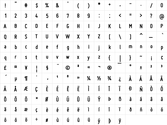 Miso Bold  glyph index