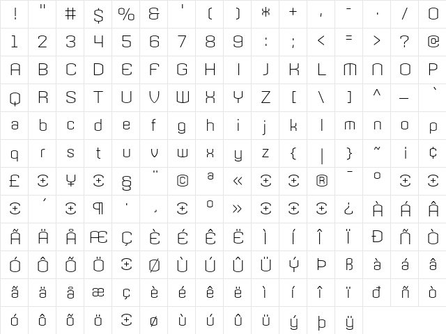 Armada Regular  glyph index