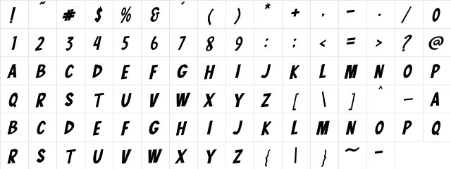 Comic Shark Regular  glyph index