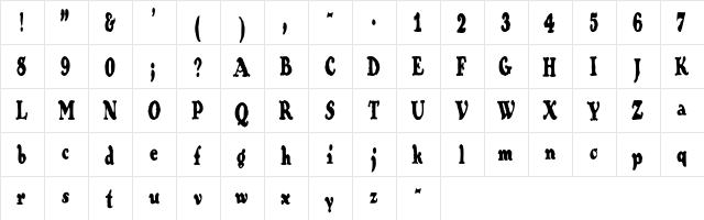 Contraband Regular  glyph index