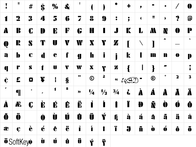 Futurist Black Regular  glyph index