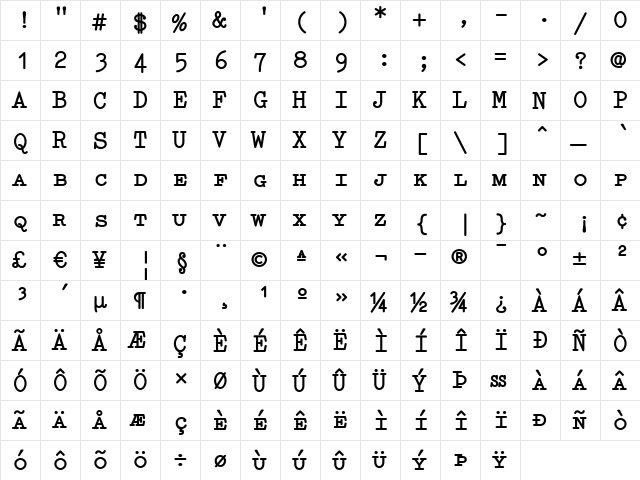 Elementa SC Bold  glyph index