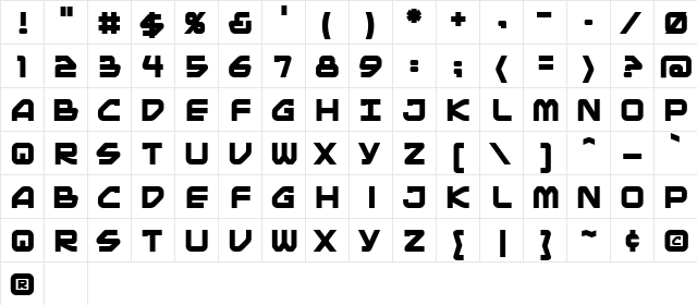 Mainframe BB Bold  glyph index