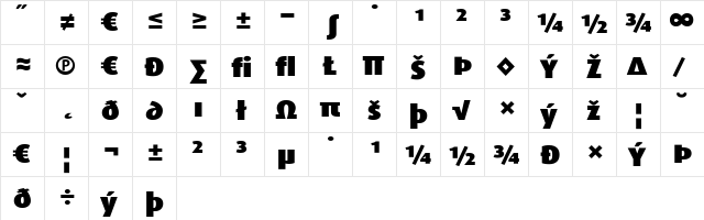 DaxWide Regular  glyph index