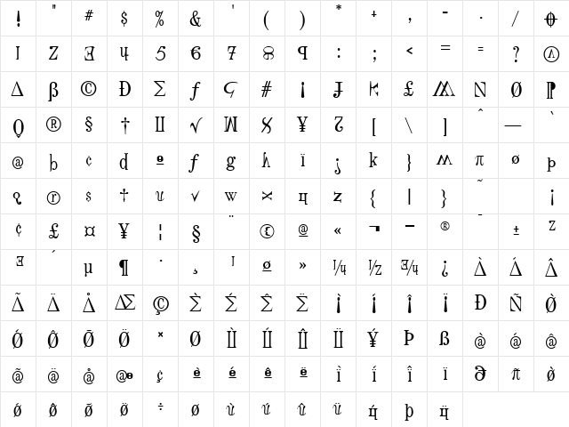 Accumulation Regular  glyph index