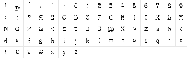 PCMira Regular  glyph index