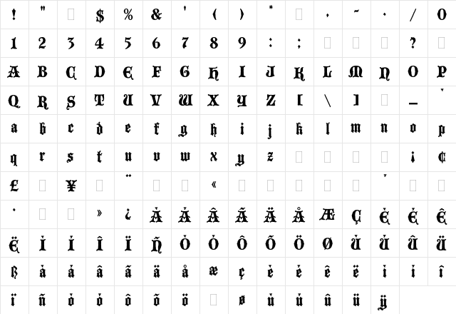 Blackmoor Plain  glyph index
