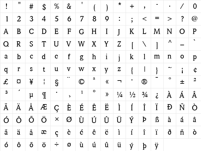 Weidemann LT Medium Regular  glyph index