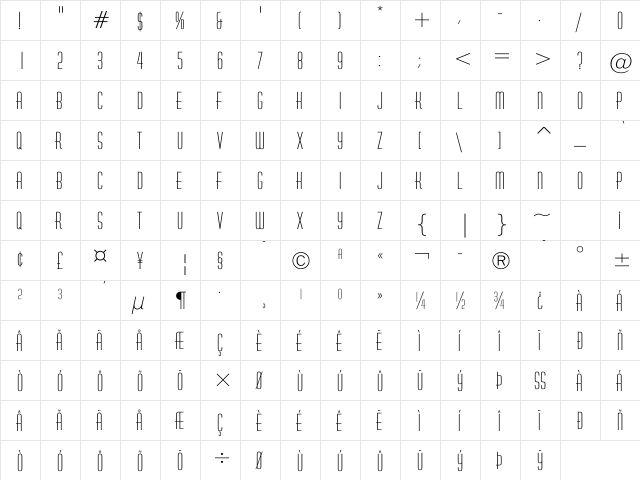 Markon Vertical Regular  glyph index
