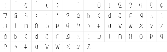 Tuesday Regular  glyph index