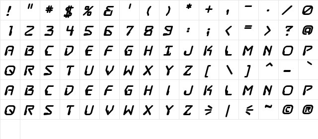 DestructoBeam BB Bold  glyph index