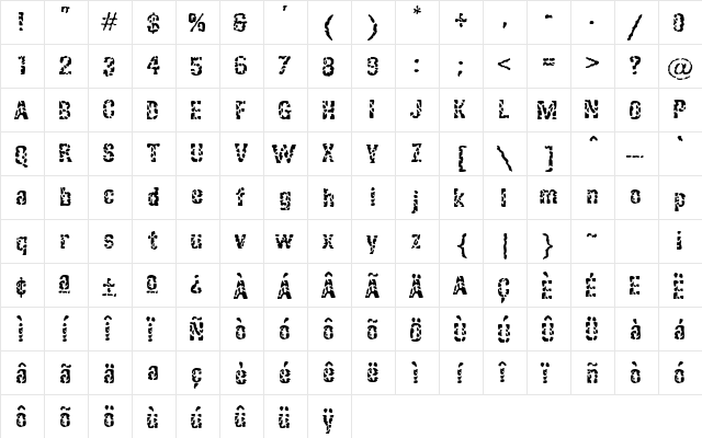 Blind Faith Regular  glyph index