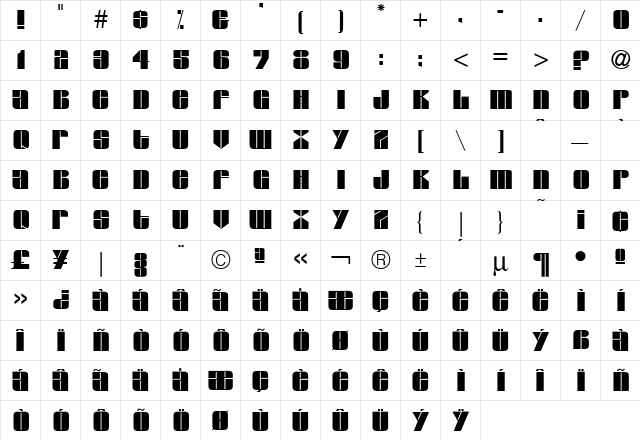Glacier Regular  glyph index