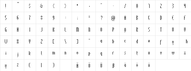 pinx Regular  glyph index