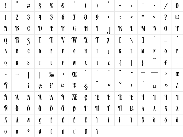 January Regular  glyph index
