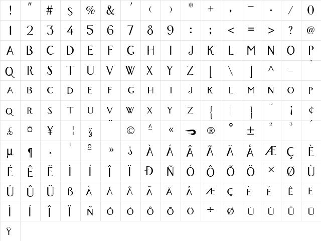 FoxTrotMedium Regular  glyph index