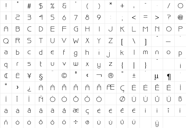 Bisque Regular  glyph index