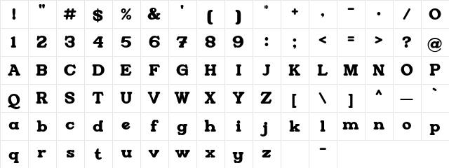 Restrick Regular  glyph index