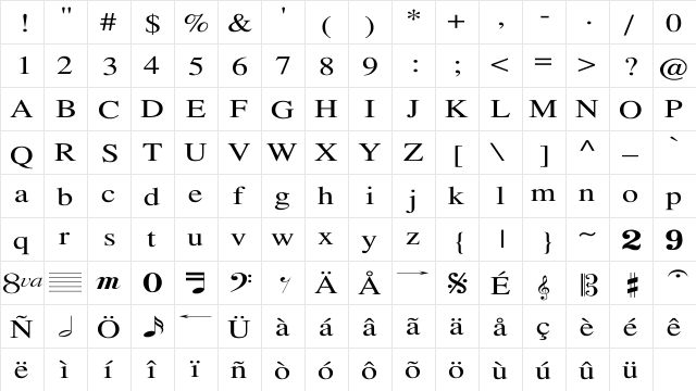 TempoFont Wd Regular  glyph index