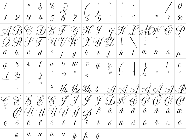 Khatija Calligraphy Regular  glyph index