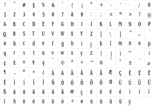 Beach Thin Normal  glyph index